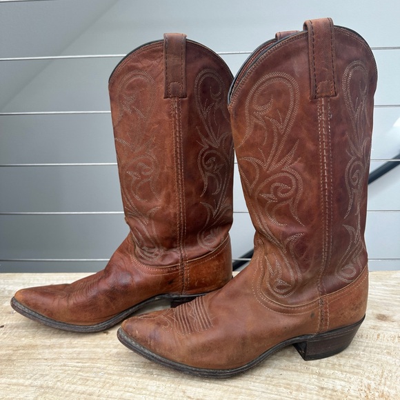 Dan Post Vintage Brown Leather Western Cowboy Boot Embroidered Detailing 9.5 - Picture 6 of 9